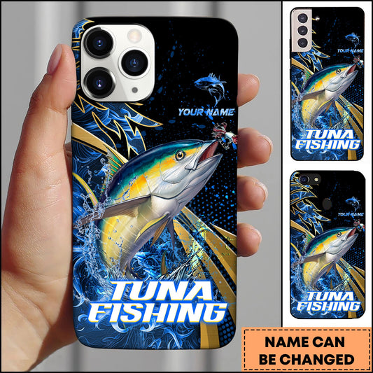 Joycorners Tuna Splash Water Lightning Stripe Dark Blue Art Golden Line  Personalized Name Phone Case
