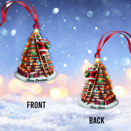 Joycorners Custom Name Santa Book Tree Ornament, Christmas Gift for Book Lover 2D Flat LM2211