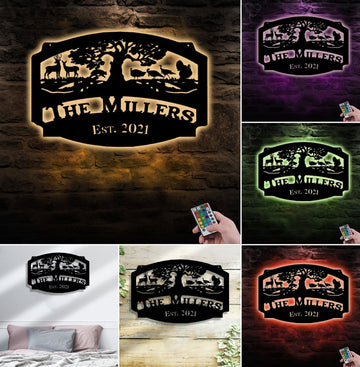 Maxcorners Personalized Hunting Metal Sign WITH LED/WITHOUT LED Light Deer Turkey Scene Custom Name Metal Wall Art Hunter Gift Rustic Cabin Decor MT0110