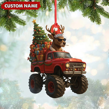Joycorners Personalized Funny Deer Truck Acrylic Christmas Ornament – Custom Name Gift for Hunters & Outdoor Lovers MT1111