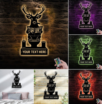 Maxcorners Personalized Deer Bathroom Humor Metal Sign WITH LED/WITHOUT LED, Rustic Hunting Cabin Wall Decor for Hunters, Funny Wildlife Toilet Art MT0110
