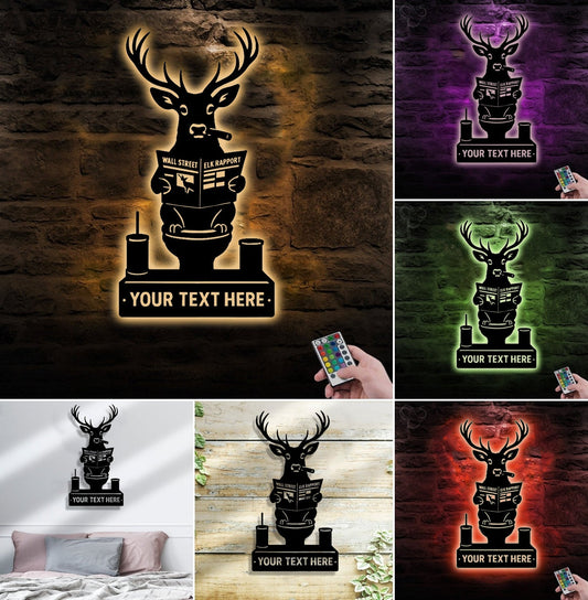 Maxcorners Personalized Deer Bathroom Humor Metal Sign WITH LED/WITHOUT LED, Rustic Hunting Cabin Wall Decor for Hunters, Funny Wildlife Toilet Art MT0110