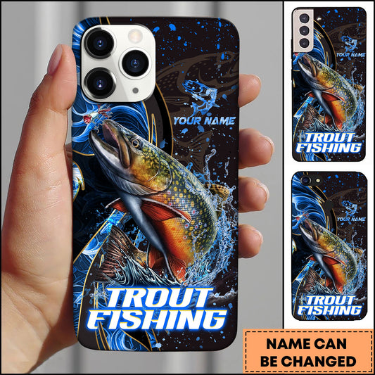 Joycorners Trout Fishing Blue Flame Smoke Line Premium Style Sport Personalized Name Phone Case