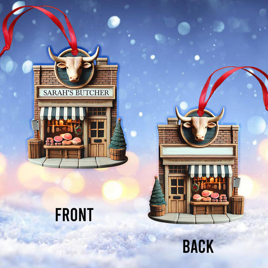 Joycorners Custom Name Butcher Store Ornament, Butcher Store Christmas Decoration 2D Flat LM2211