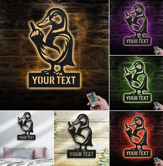 Maxcorners Personalized Funny Duck Metal Sign WITH LED/WITHOUT LED – Humorous Hunting Lodge Wall Decor, Gift for Hunters MT0110