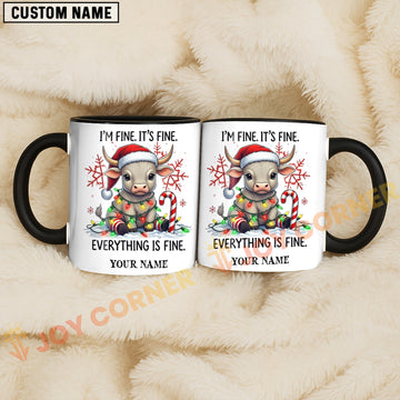 Joycorners White Charolais Cow Christmas Everything Is Fine Custom Name Mug