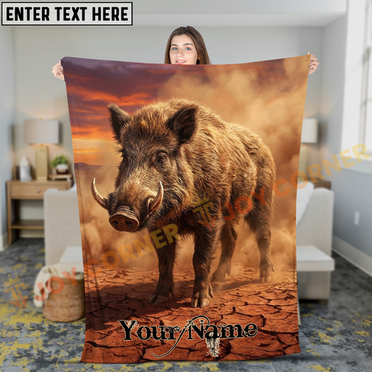 Joycorners Mighty Wild Boar Walking on Cracked Desert Ground Personalized 3D Blanket
