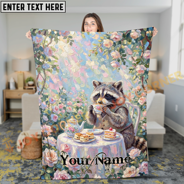 Joycorners Elegant Raccoon Having Afternoon Tea Party with Cakes Personalized 3D Blanket