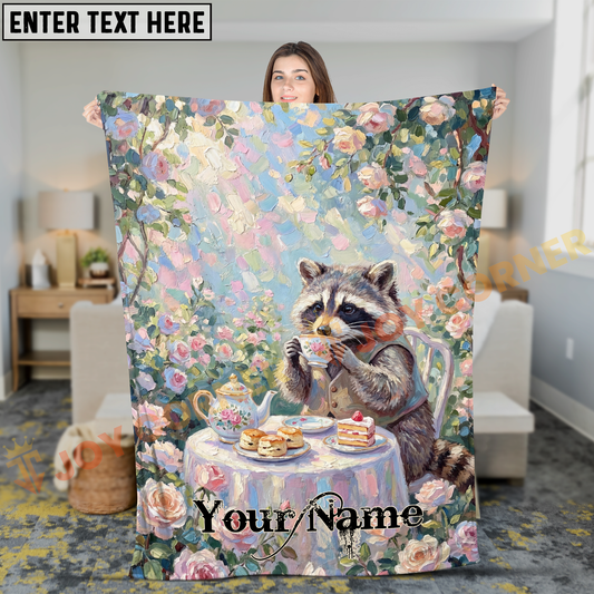 Joycorners Elegant Raccoon Having Afternoon Tea Party with Cakes Personalized 3D Blanket