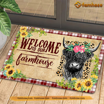 Joycorners Cow Highland Doormat, Welcome To Our Farmhouse Gift For Cow Lovers, New Home Gift, Housewarming Gift, Cow Decor LM0210