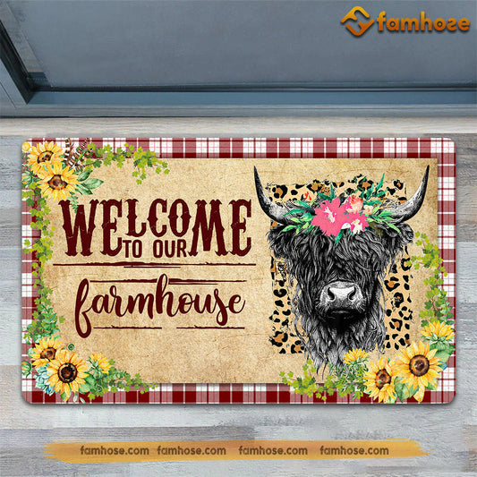 Joycorners Cow Highland Doormat, Welcome To Our Farmhouse Gift For Cow Lovers, New Home Gift, Housewarming Gift, Cow Decor LM0210