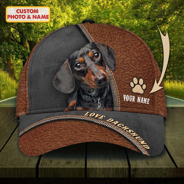 Joycorners Dachshund Love Leather Pattern Customized Name And Dog Cap