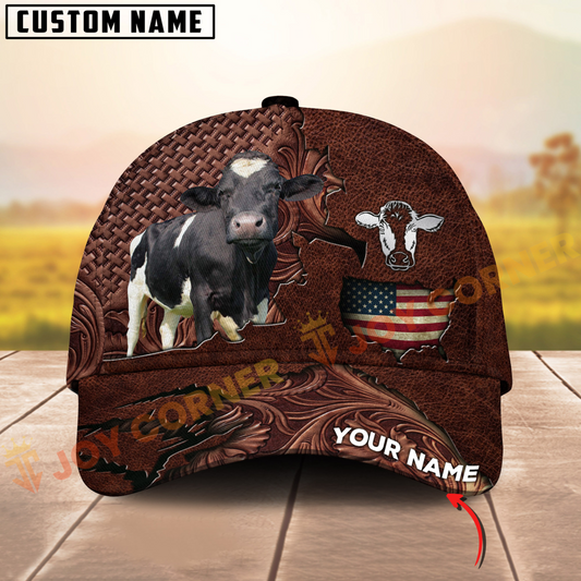 Joycorners Holstein USA Map Leather Pattern Personalized Name 3D Cap