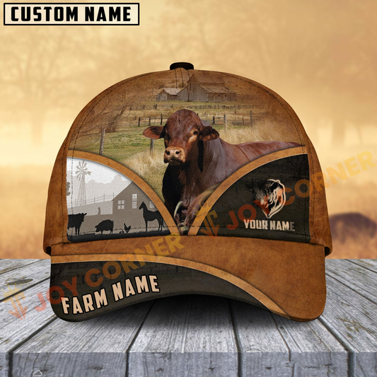 Joycorners Beefmaster Farm Country Customized Name Brown Leather Pattern Cap