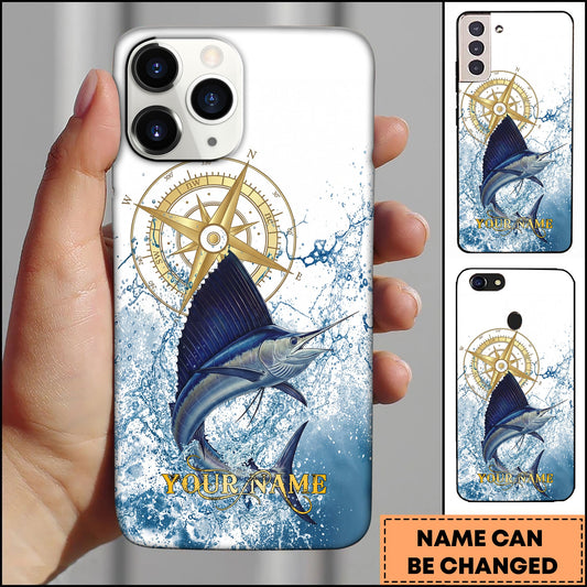 Joycorners Marlin Fishing Golden Compass Water Splash Personalized Name 3D Phone Case