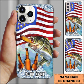 Joycorners Fishing Phone Case American Flag Beer Bottles Fish Art Personalized Name 3D Phone Case (10 Fish Species)