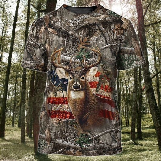 Joycorners USA Flag Deer Hunting All Over Printed 3D Shirts