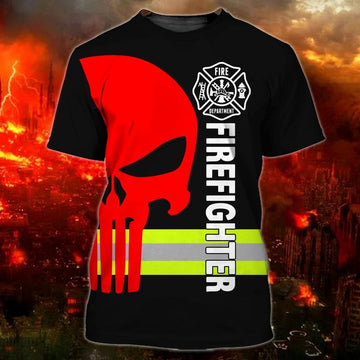 Maxcorners Black and Red Skull Firefighter Full Printed 3D Shirt, Coolest Shirt Gift for Firefighter LM1911