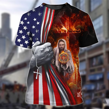 Maxcorners God Give Safe for US Firefighter 3D All Over Printed Shirt, Flag Shirt, Firefighter Shirt Lasfour LM1911