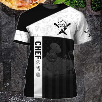 Joycorners Italian Chef 3D Tshirt, Black And White Cooking Shirt, Men Chef Shirt, Women Chef Shirts