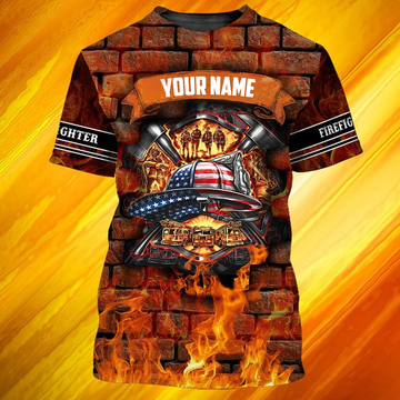 Maxcorners Custom Name Brick On Fire Firefighter 3D Shirt, Personalized Firefighter TShirt LM1911