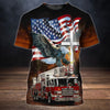 Maxcorners God Blessed Eagle Flag and Fire Truck Firefighter 3D All Over Print Shirt LM1911