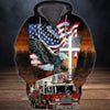 Maxcorners God Blessed Eagle Flag and Fire Truck Firefighter 3D All Over Print Shirt LM1911