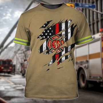 Maxcorners Flag American Firefighter 3D Printed Shirt, Firefighter Apparel, Cool T Shirt For Firefighter Lovers LM1911