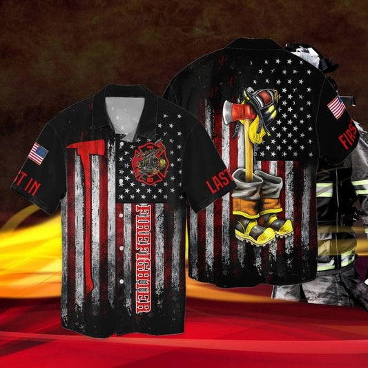 Maxcorners Firefighter First In Last Out Us 3D TShirt, Firefighter in My Heart With Red Axe Shirt LM1911