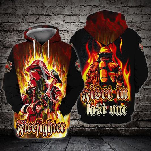 Maxcorners Firefighter First In Last Out Fire Pattern TShirt, Hero Firefighter, Gift for Firefighter Shirt LM1911