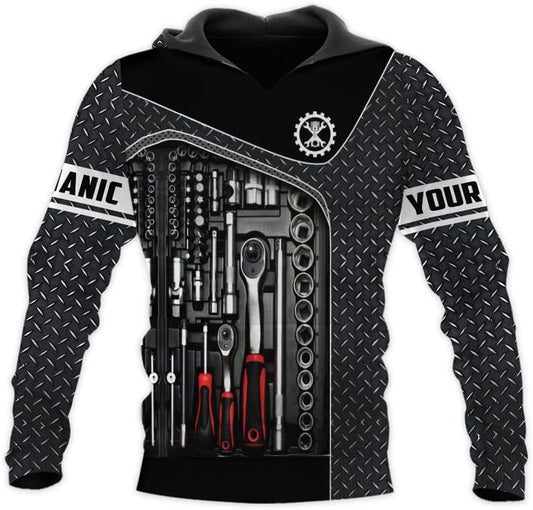 Joycorners Personalized Name Mechanic Shirt 3D, Custom Name Mechanic Shirts, Tool Box Mechanic for Men and Women PT2609