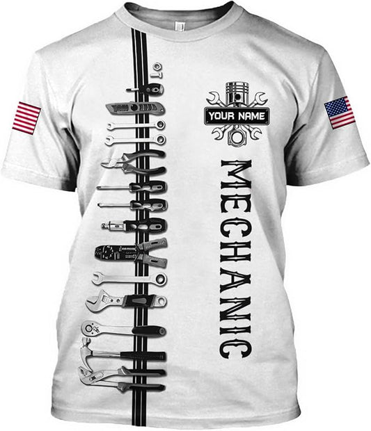 Joycorners Personalized Mechanic Shirt, Unisex White Mechanic Tool Tshirt Hoodie Sweatshirt, Mechanics Equipment Apparel PT2609