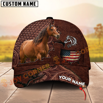Joycorners Horse USA Map Leather Pattern Personalized Name 3D Cap