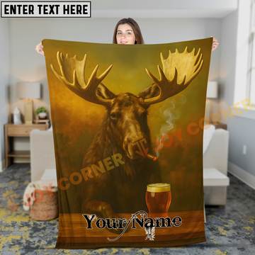 Joycorners Humorous Bull Moose Smoking Cigar with Beer Pint Personalized 3D Blanket