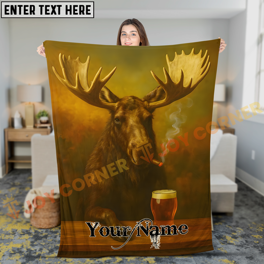 Joycorners Humorous Bull Moose Smoking Cigar with Beer Pint Personalized 3D Blanket