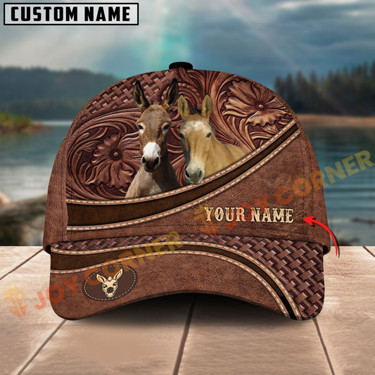 Joycorners Mule Brown Carving Leather Pattern Personalized Name Cap