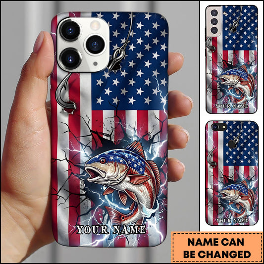 Joycorners Red Fish Fishing Phone Case American Flag Lightning Design Personalized Name 3D Phone Case