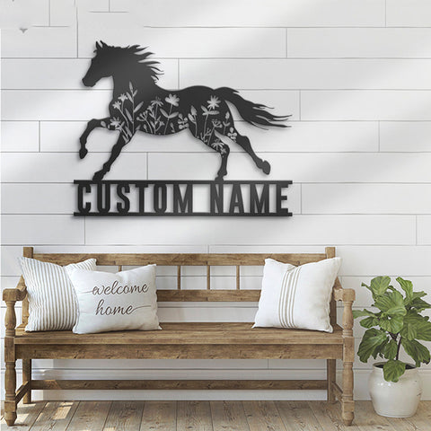 Personalized Name Floral Horse Metal Sign
