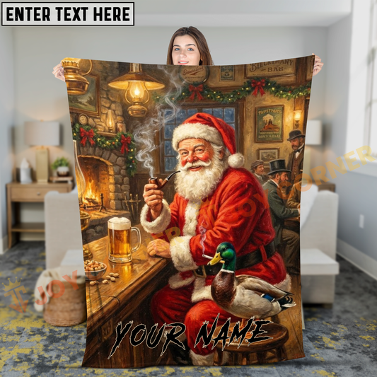 Joycorners Vintage Santa Claus and Mallard Duck Drinking Beer Pub Personalized 3D Blanket