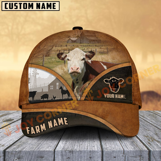 Joycorners Hereford Farm Country Customized Name Brown Leather Pattern Cap