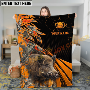 Joycorners Blaze Orange Wild Boar Hunting Camo Personalized 3D Blanket