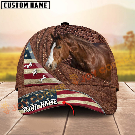 Joycorners Quarter Horse American Flag Personalized Name 3D Cap
