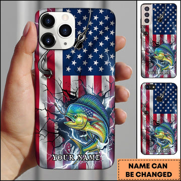 Joycorners Mahi-mahi Fishing Phone Case American Flag Lightning Design Personalized Name 3D Phone Case