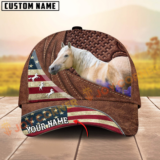 Joycorners Palomino Horse American Flag Personalized Name 3D Cap