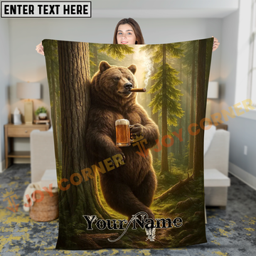 Joycorners Cool Brown Bear Drinking Beer in Forest Personalized 3D Blanket