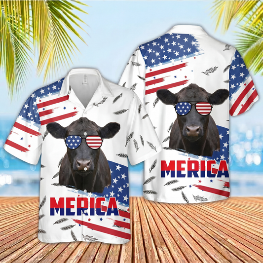 Joycorners Funny Cows Merica USA Flag Patriotic 3D Hawaiian Shirt (10 Breeds)