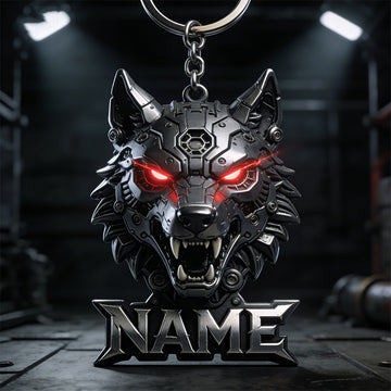Joycorners personalized mechanical wolf head themed keychain