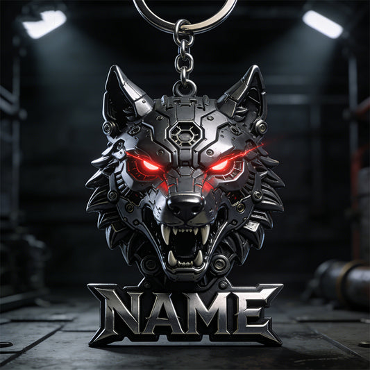 Joycorners personalized mechanical wolf head themed keychain