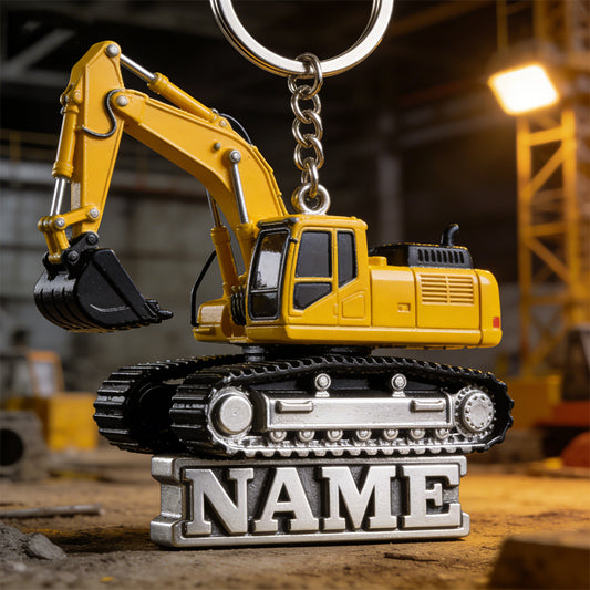 Joycorners Personalized excavator themed keychain