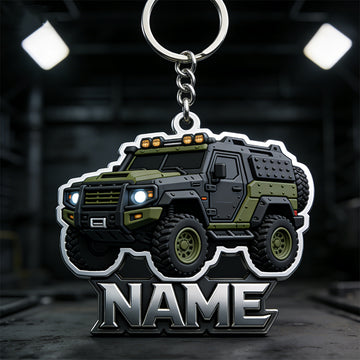 Joycorners Personalized off-road armored vehicle themed keychain